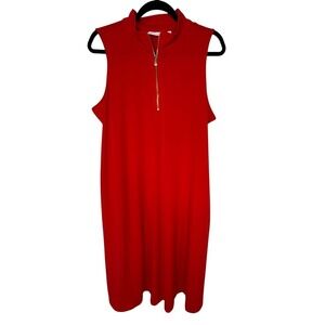 Susan Graver Womens Liquid Knit Sleeveless Shift Midi Dress Sz XL Zipper Pockets
